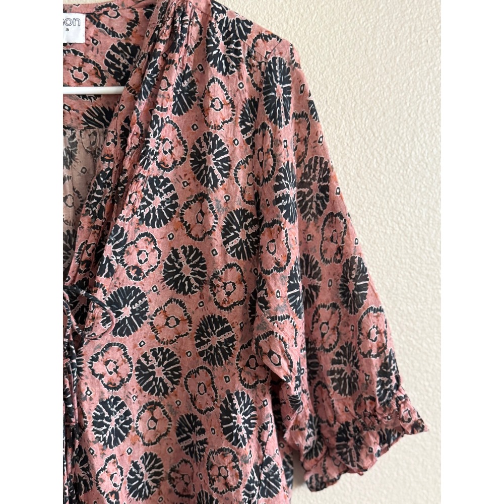 OneSeason Australia Pink Black Floral Cotton Lace Up Tunic Dress Womens Medium - Picture 3 of 7